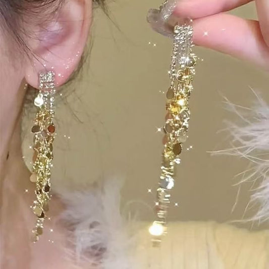 Tassel Dangle Earring Rhinestone Long