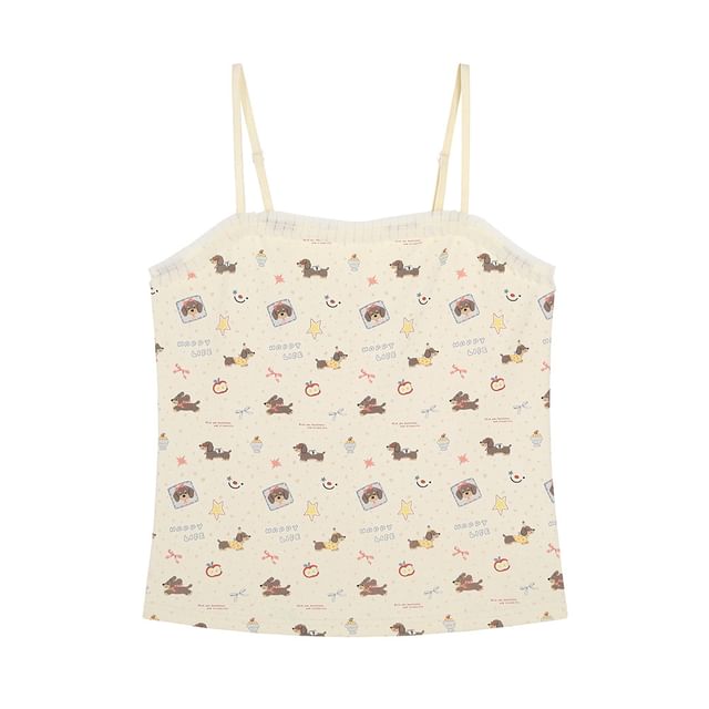 Cartoon Print Frill Trim Crop Cami Top