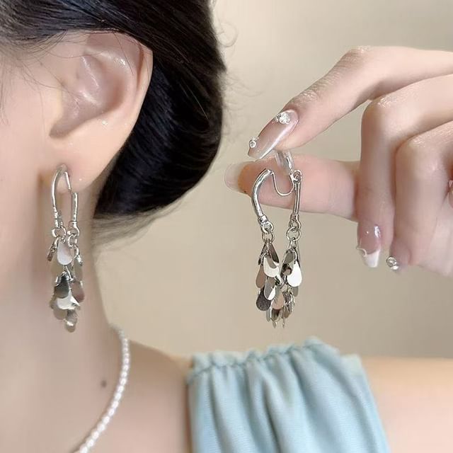 Dangle Fringed Earring Disc Alloy