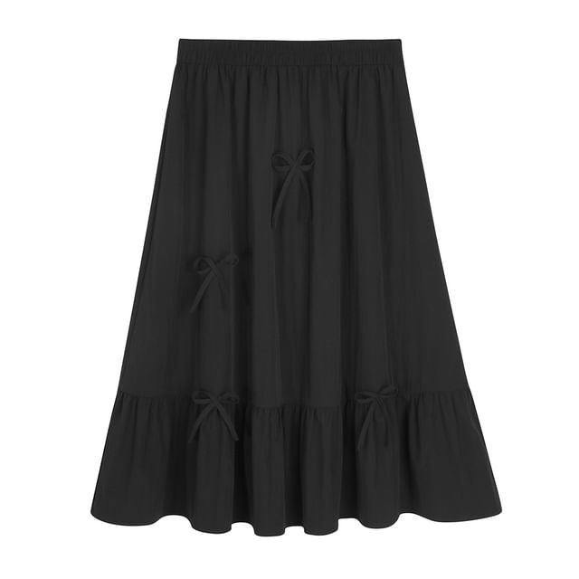 Plus Size High Rise Plain Bow Detail Midi A-Line Skirt