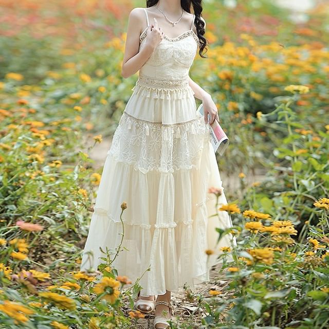 Sleeveless Tasseled Plain Top / High Waist Maxi A-Line Skirt / Jacket / Set