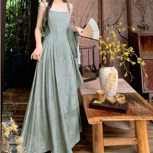 Plain Light Jacket / Spaghetti Strap Maxi A-Line Dress / Set