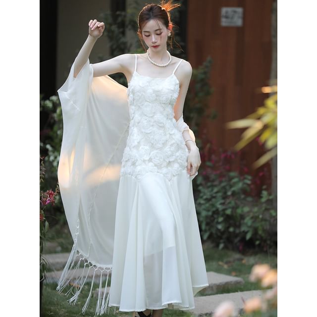 Spaghetti Strap Lace Maxi Dress / Plain Cardigan / Set