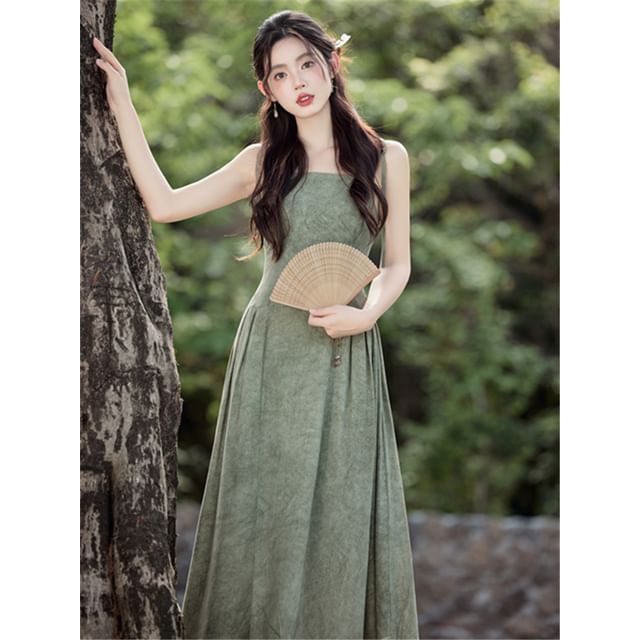 Plain Light Jacket / Spaghetti Strap Maxi A-Line Dress / Set