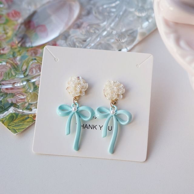 Silver Drop Clip-On / Flower Earring Bow Sterling 925