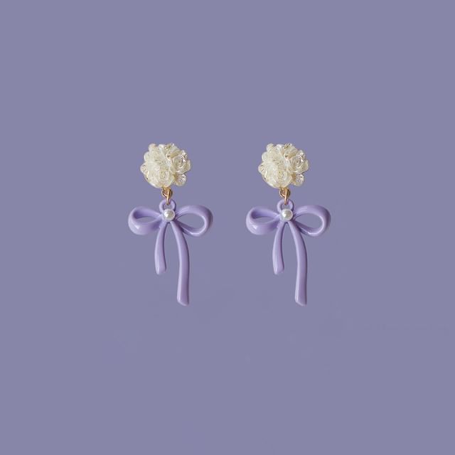 Silver Drop Clip-On / Flower Earring Bow Sterling 925