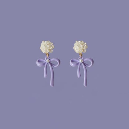 Silver Drop Clip-On / Flower Earring Bow Sterling 925