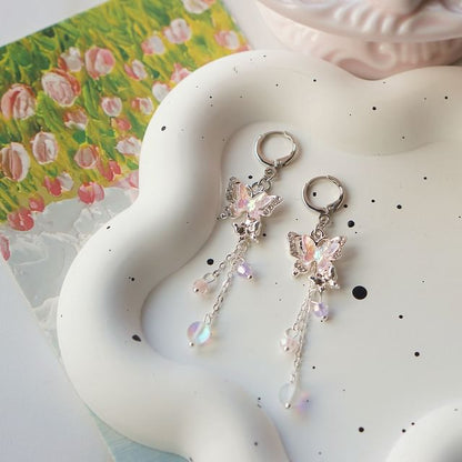 Sterling / Earring 925 Drop Butterfly Silver Bead Clip-On