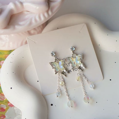 Sterling / Earring 925 Drop Butterfly Silver Bead Clip-On