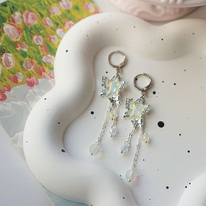 Sterling / Earring 925 Drop Butterfly Silver Bead Clip-On