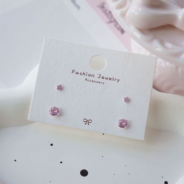of Stud Sterling 4: Set 925 Silver Earring CZ