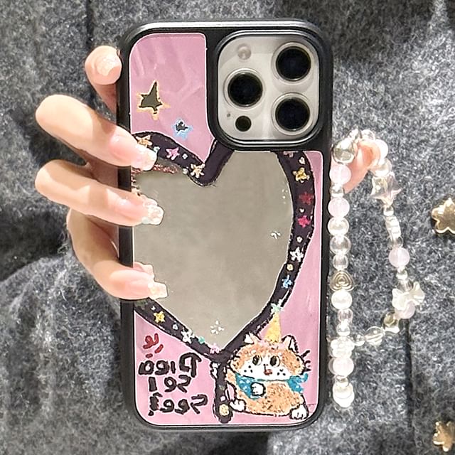 Heart Case Strap Mirror Bead Shape Phone Set / Star