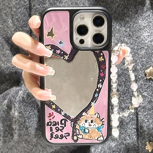 Heart Case Strap Mirror Bead Shape Phone Set / Star