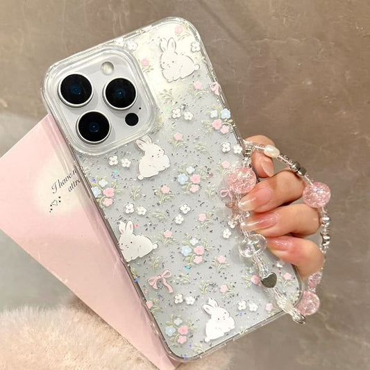 Phone Case Set Rabbit Print Bead Strap /
