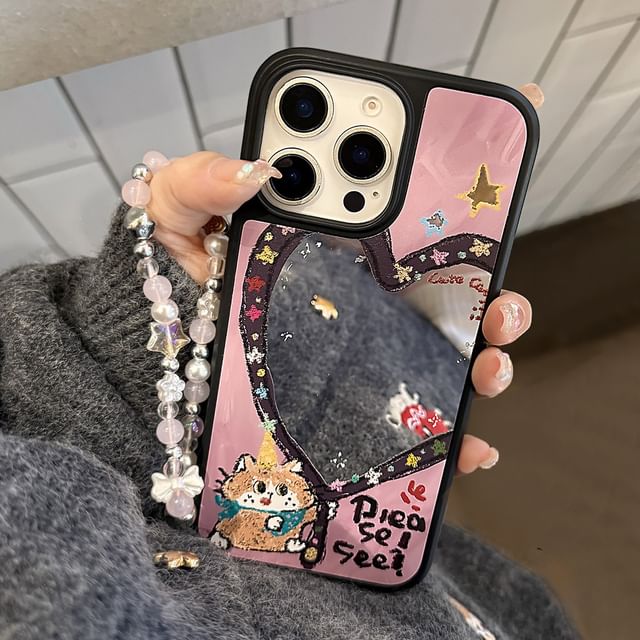 Heart Case Strap Mirror Bead Shape Phone Set / Star