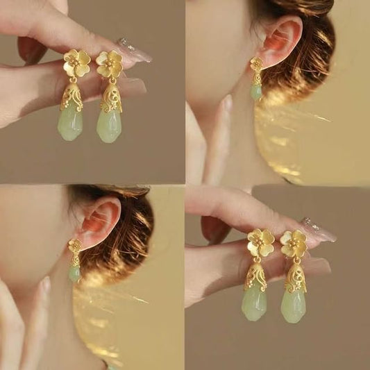 Gemstone Drop Floral Faux Alloy Earring