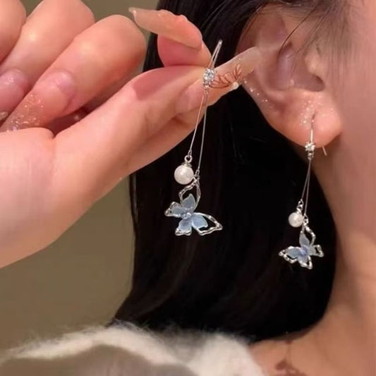 Earring Alloy Butterfly Pearl Faux Dangle