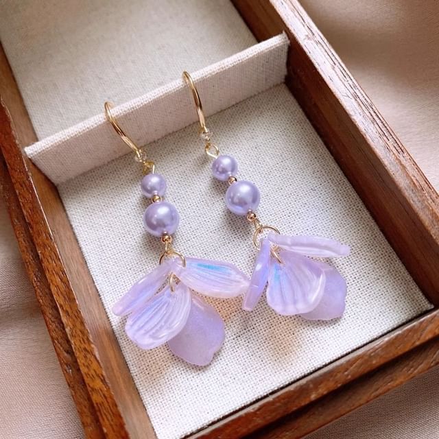 Earring Petal Faux Pearl Alloy Dangle