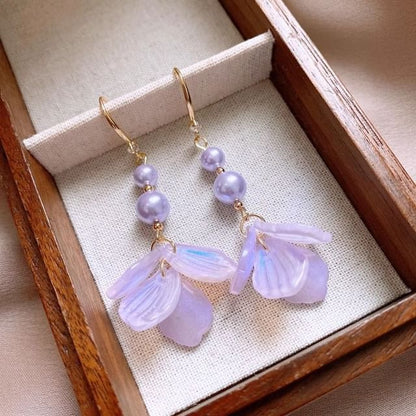 Earring Petal Faux Pearl Alloy Dangle