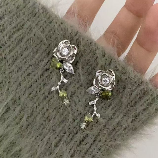 Rhinestone Dangle Earring Alloy Floral