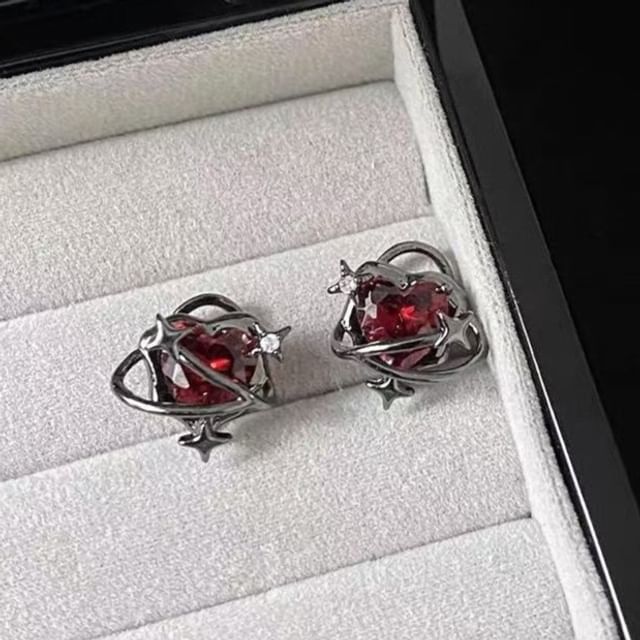 Cuff Alloy Ear Stud Crystal Faux Heart