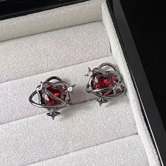 Cuff Alloy Ear Stud Crystal Faux Heart