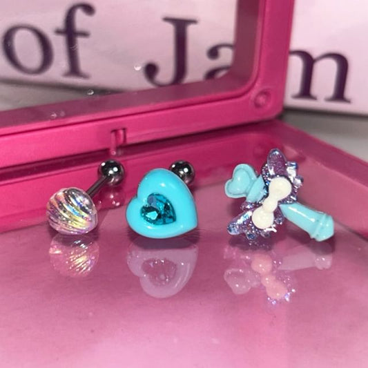 Rhinestone 3: Wand Stud Set of Alloy Shell / Earring Heart