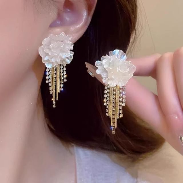 Alloy Fringed Earring Rhinestone Floral