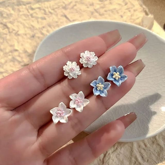 Earring Floral Set Pairs: (Various Alloy Stud of 3 Designs)