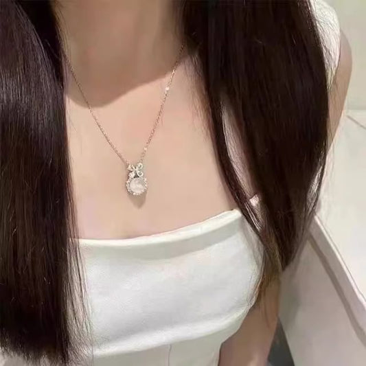 Bow Cabochon Rhinestone Necklace