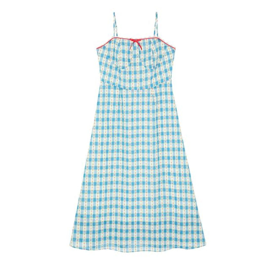 Spaghetti Strap Plaid Bow Midi A-Line Dress