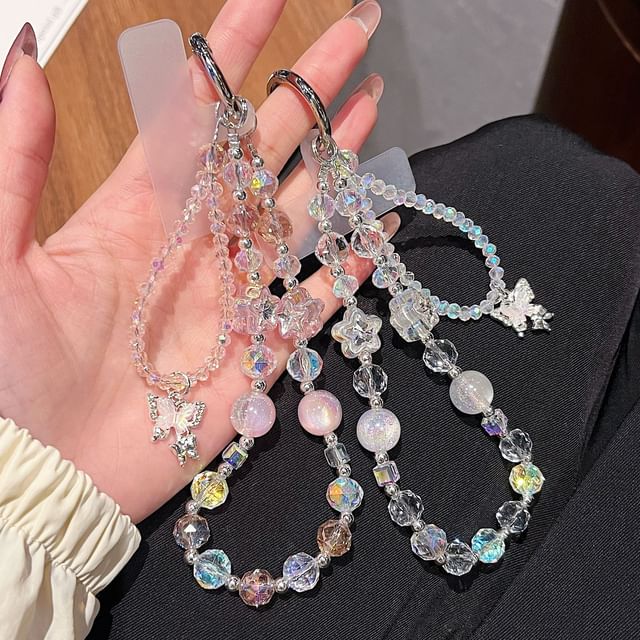 Strap Crystal Lanyard Beaded with Butterfly Wrist Faux Pad Phone