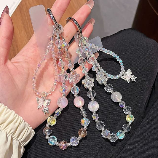 Strap Crystal Lanyard Beaded with Butterfly Wrist Faux Pad Phone