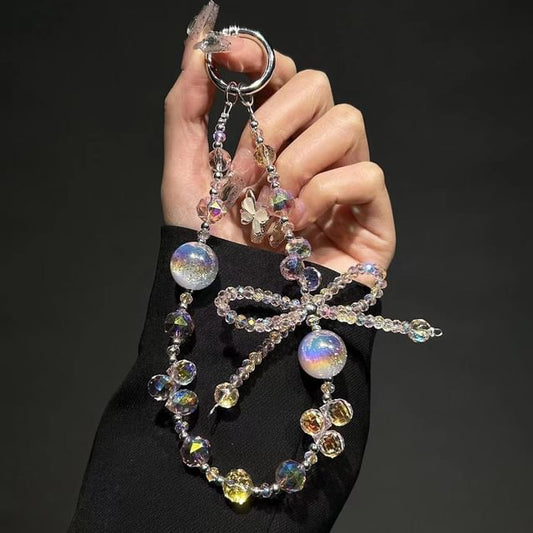 Faux Wrist Beaded Strap Crystal Bow Phone