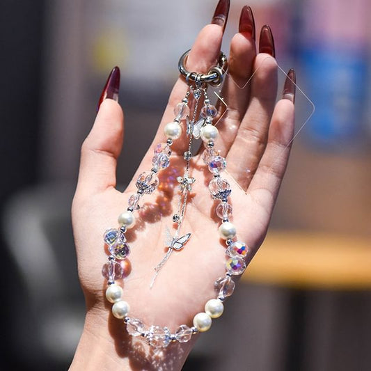 Butterfly Wrist Faux Strap Lanyard Pearl Pad with Phone