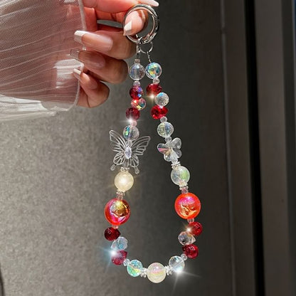 Beaded Phone Butterfly Crystal Faux Strap Wrist