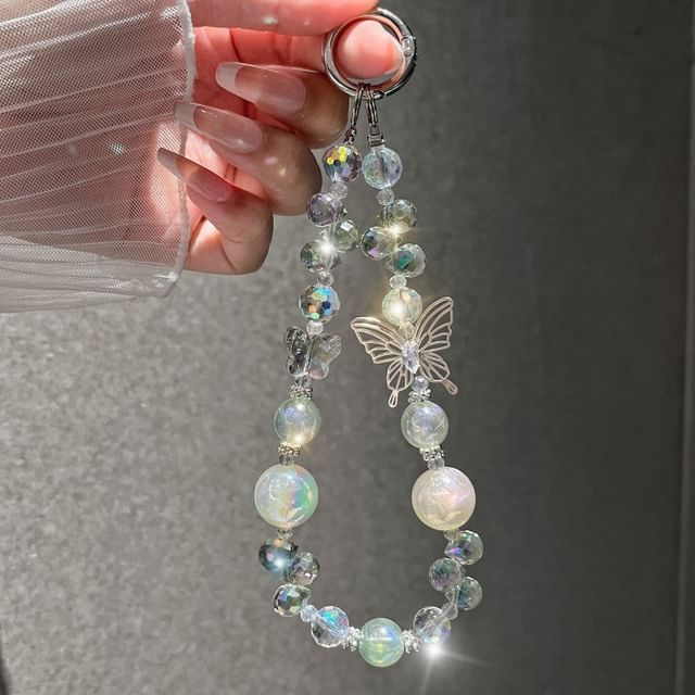 Beaded Phone Butterfly Crystal Faux Strap Wrist