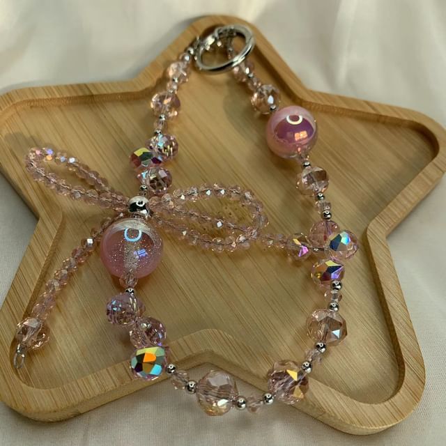 Faux Wrist Beaded Strap Crystal Bow Phone