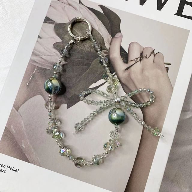 Faux Wrist Beaded Strap Crystal Bow Phone