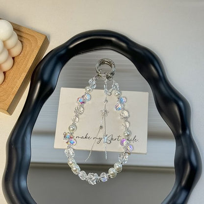 Butterfly Wrist Faux Strap Lanyard Pearl Pad with Phone