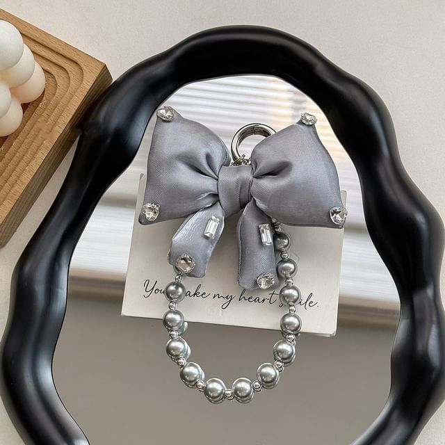 Phone Lanyard Pearl Rhinestone Pad Charm Bow Faux with