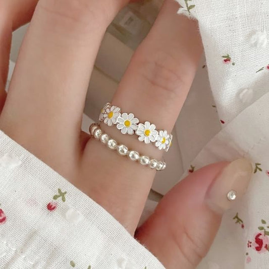 Open Enamel Daisy Sterling 925 Silver Ring