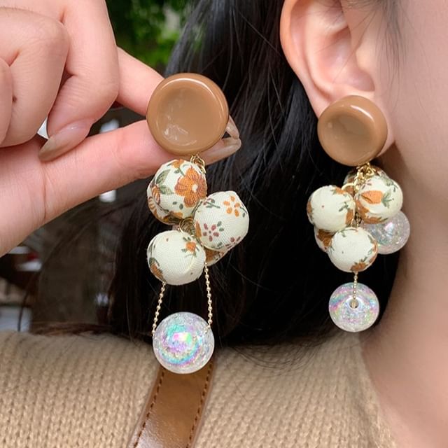 Fabric Drop Beaded Earring Print Floral
