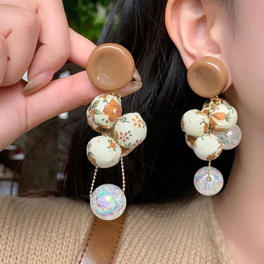 Fabric Drop Beaded Earring Print Floral