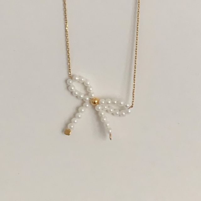Silver 925 Bow Beaded Necklace Sterling