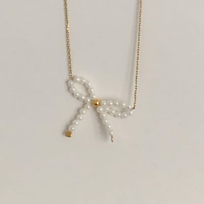 Silver 925 Bow Beaded Necklace Sterling