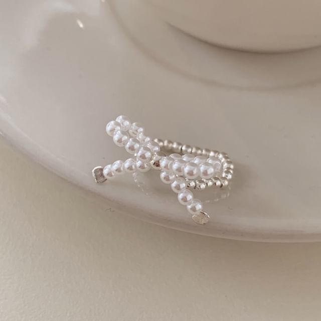 Beaded Elastic Bow Sterling Ring Silver 925