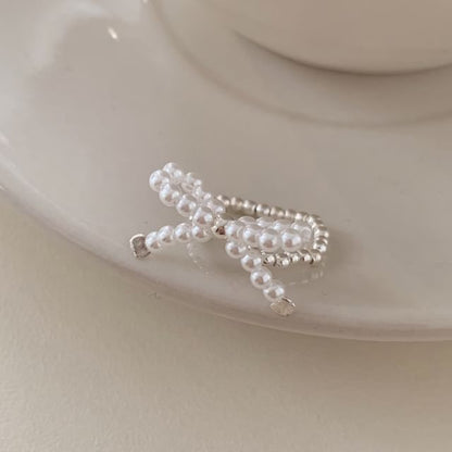 Beaded Elastic Bow Sterling Ring Silver 925