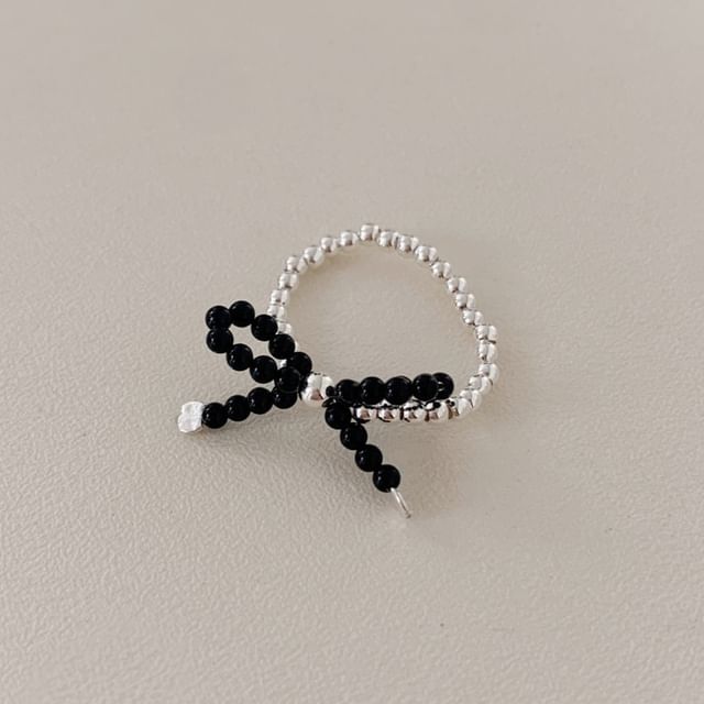 Beaded Elastic Bow Sterling Ring Silver 925