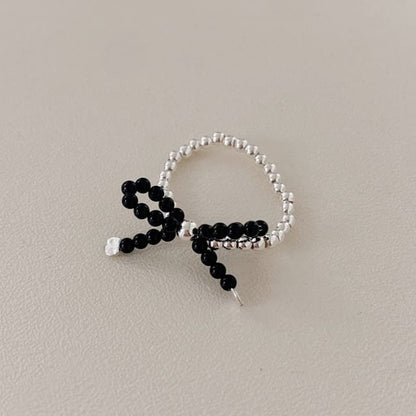 Beaded Elastic Bow Sterling Ring Silver 925